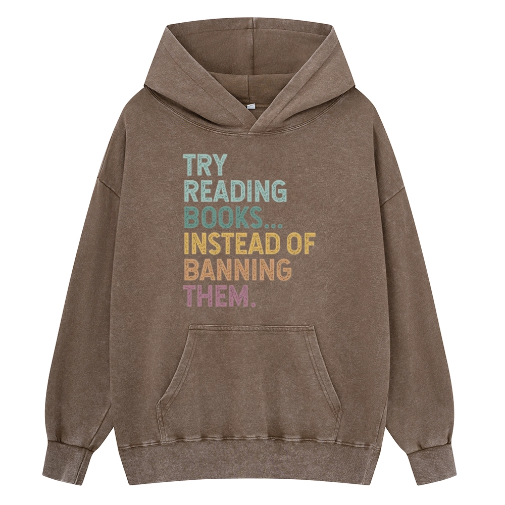 Pagewings Try Reading Books Unisex Washed Hoodie