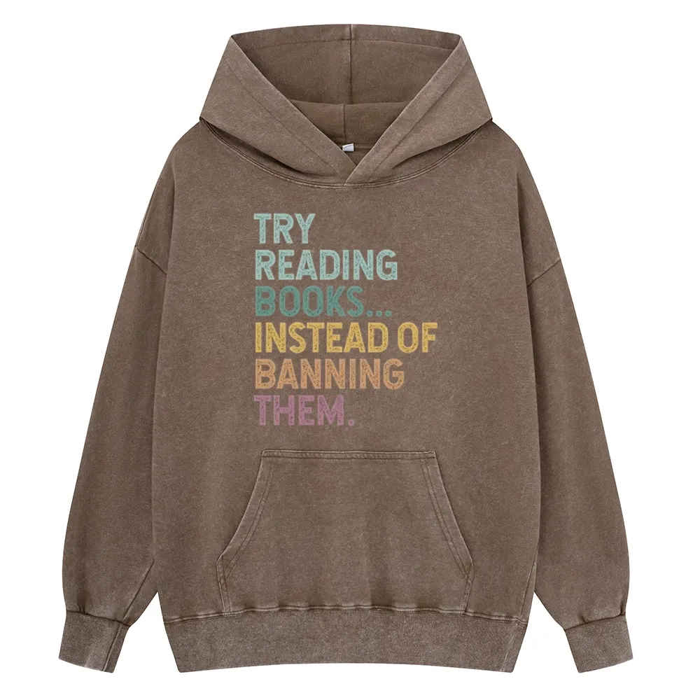 Pagewings Try Reading Books Unisex Washed Hoodie