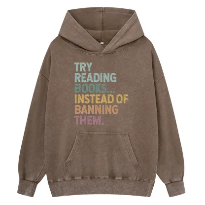 Pagewings Try Reading Books Unisex Washed Hoodie