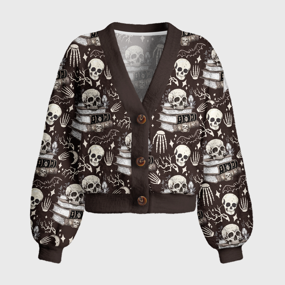 Pagewings Reading Skull 7014X Women's Cardigan Sweater