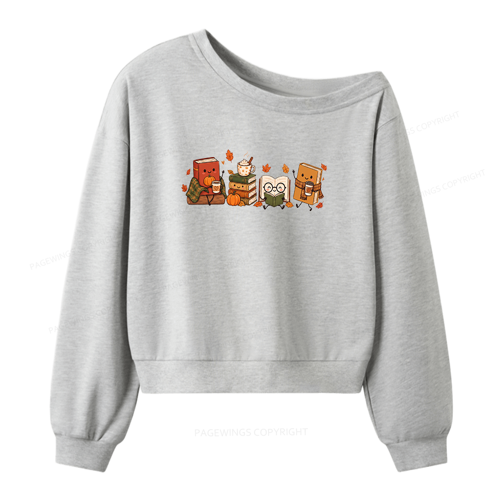 Pagewings Cozy Book Lover Women Off Shoulder Sweatshirt