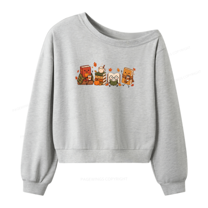 Pagewings Cozy Book Lover Women Off Shoulder Sweatshirt