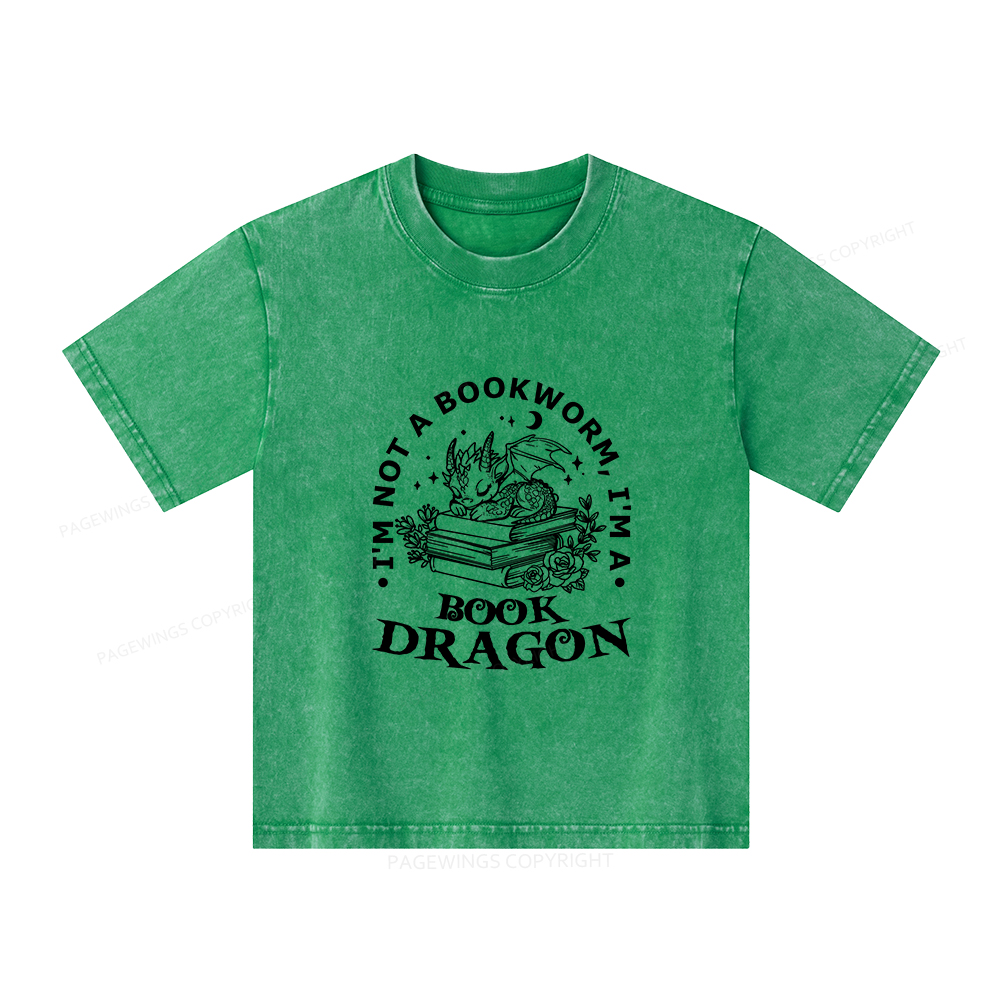 Pagewings I’m Not A Bookworm I’m A Book Dragon Unisex Kids Washed T-shirt