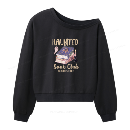 Pagewings Haunted Book Women Off Shoulder Sweatshirt
