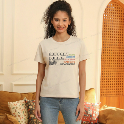 Pagewings Support Public Parks Libraries Education Women's Washed T-shirt