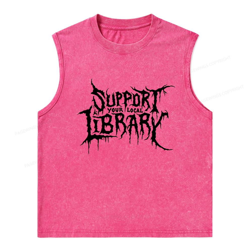 Pagewings Support Your Local Library Unisex Washed Tank Top