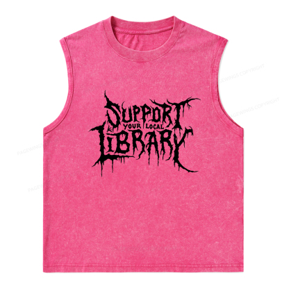Pagewings Support Your Local Library Unisex Washed Tank Top