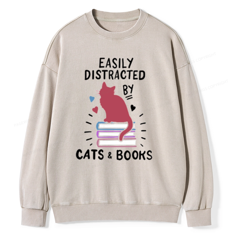 Pagewing Book Fun Cat Book Funny Unisex Washed Sweatshirt