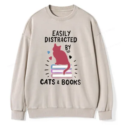 Pagewing Book Fun Cat Book Funny Unisex Washed Sweatshirt