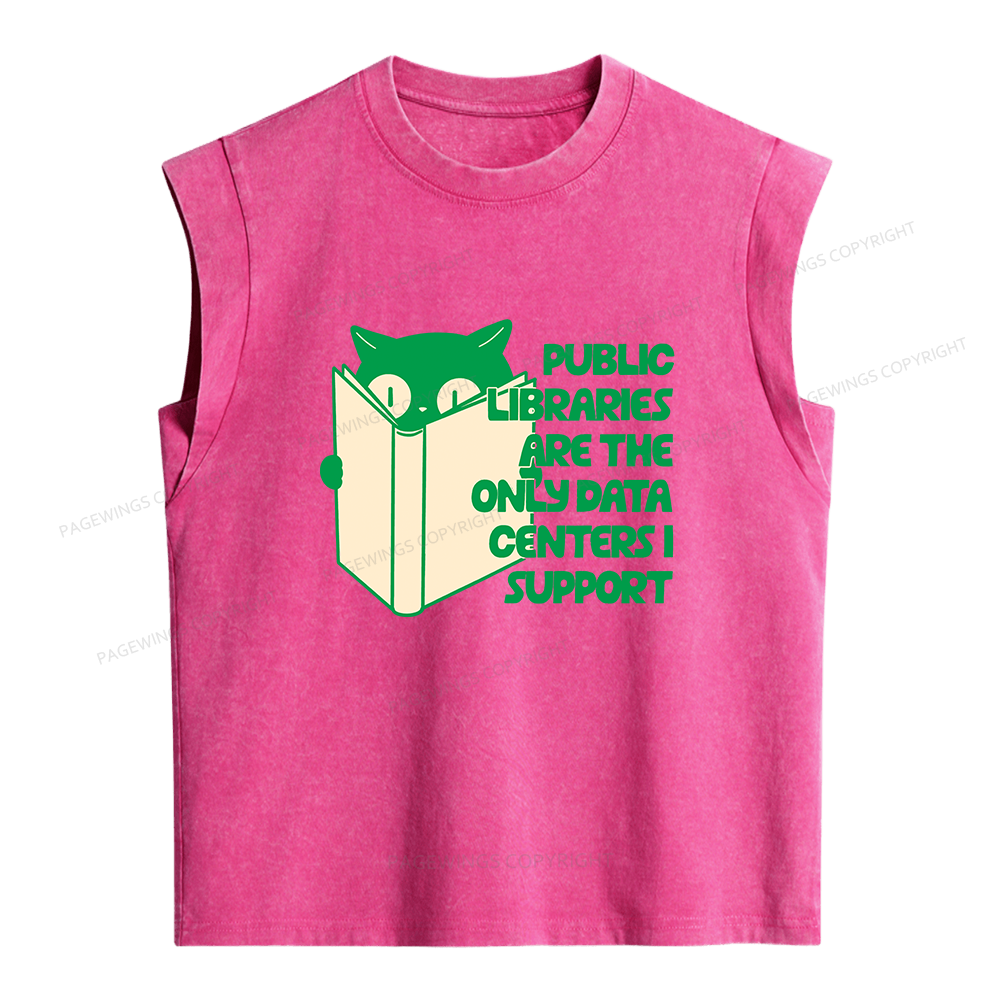Pagewings Public Libraries are the Only Data Centers Women's Washed Tank Top
