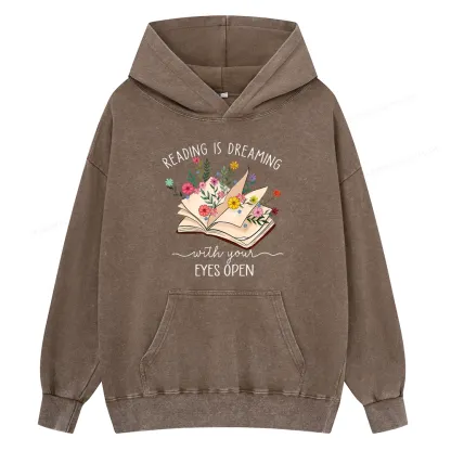 Pagewings Reading Is Dreaming With Your Eyes Open Unisex Washed Hoodie
