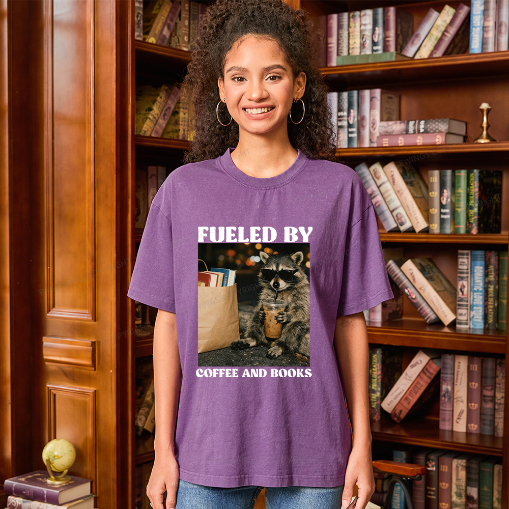 Pagewings Fueled by Coffee And Books Unisex Washed T-shirt