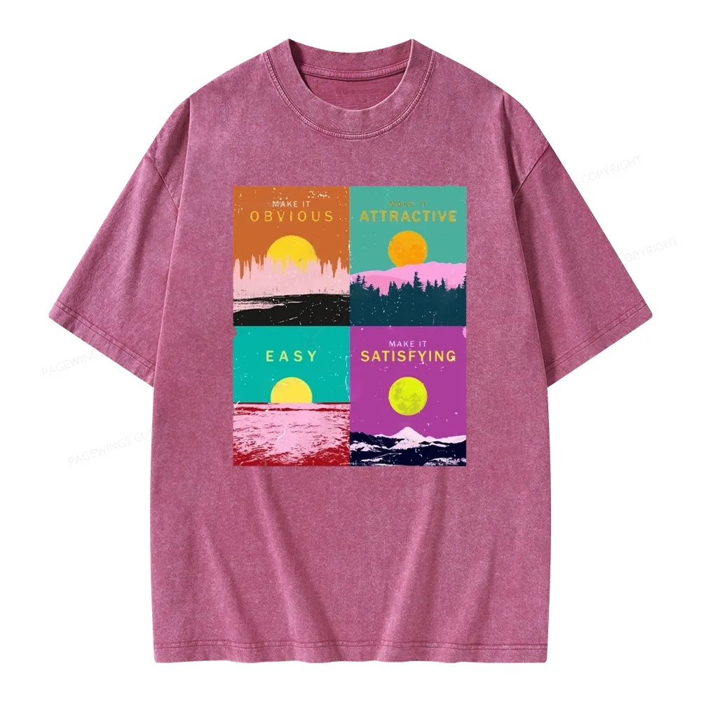 Pagewings Modern Art Atomic Habits Unisex Washed T-shirt