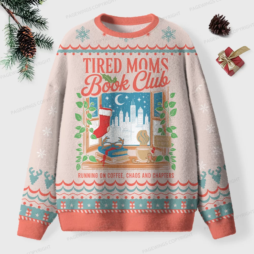 Pagewings Tired Moms Book Club Unisex Ugly Knit Sweatshirt