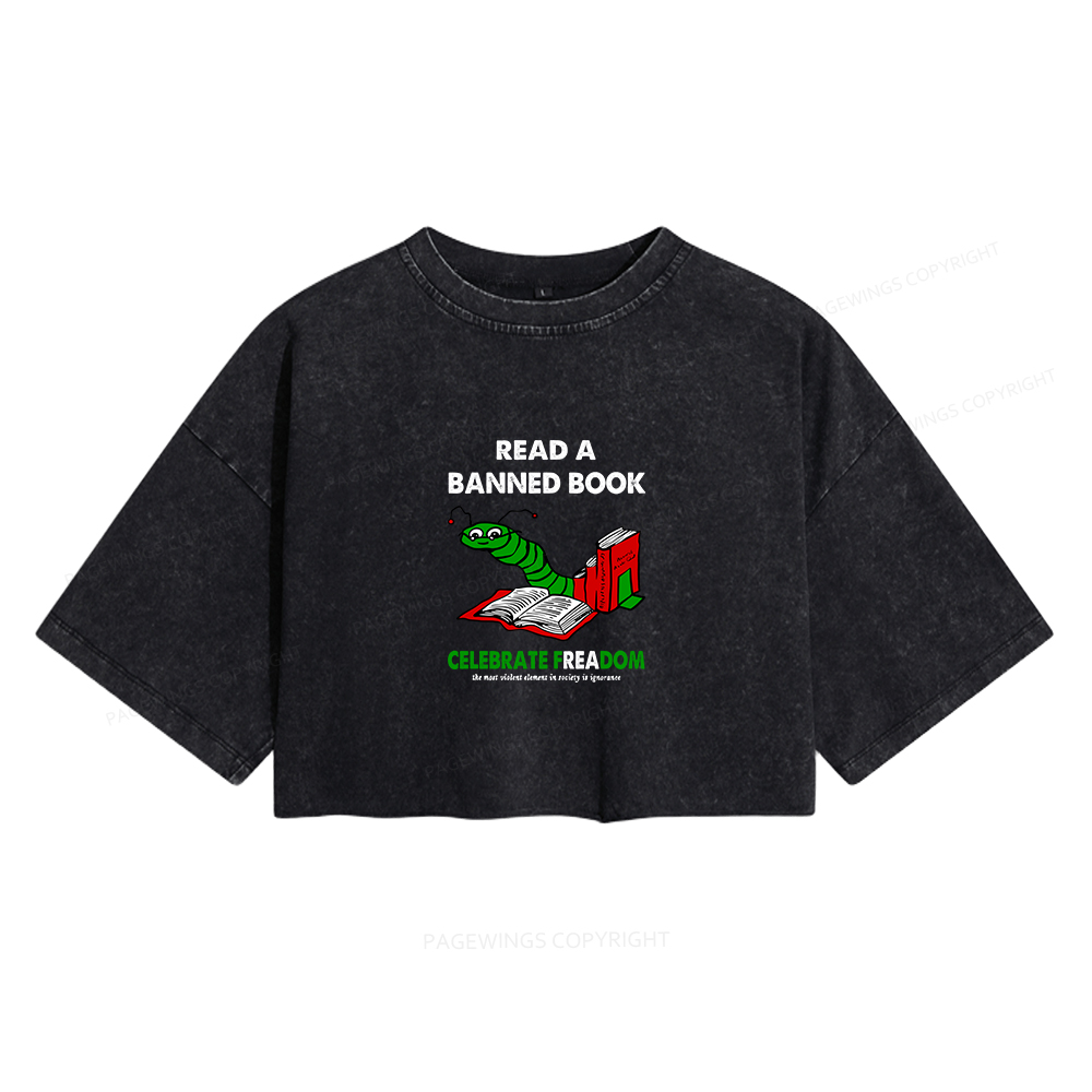 Pagewings Read A Banned Book Women's Washed Cropped T-shirt