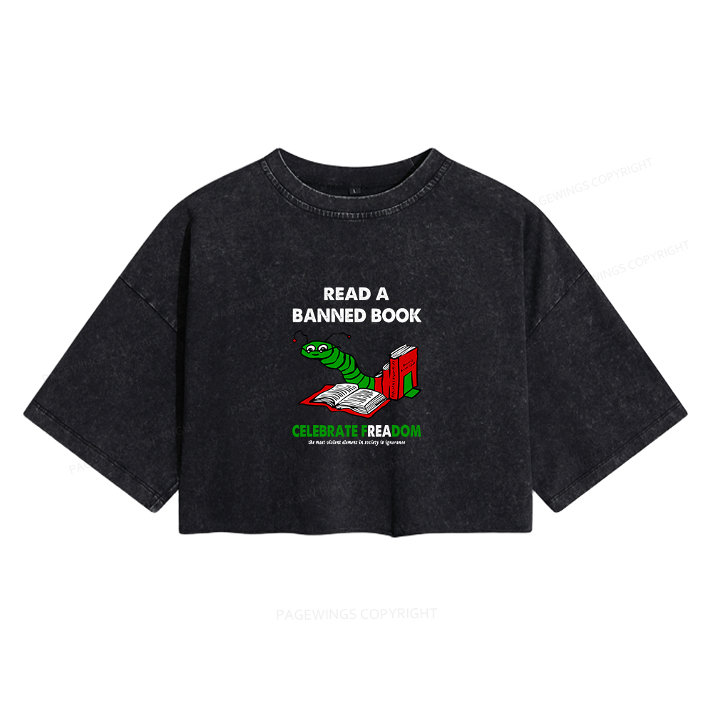 Pagewings Read A Banned Book Women's Washed Cropped T-shirt