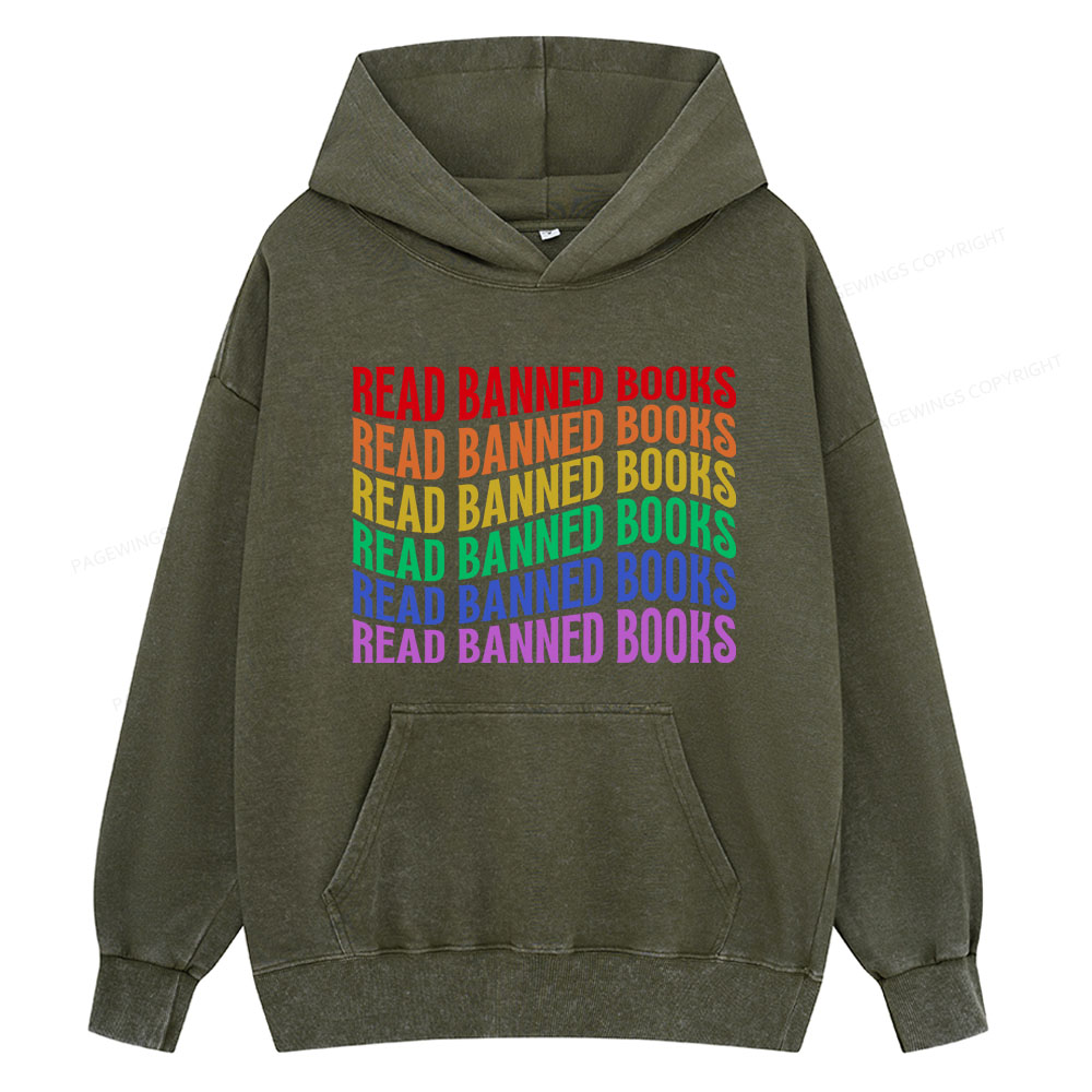 Pagewing Read Banned Books Unisex Washed Hoodie