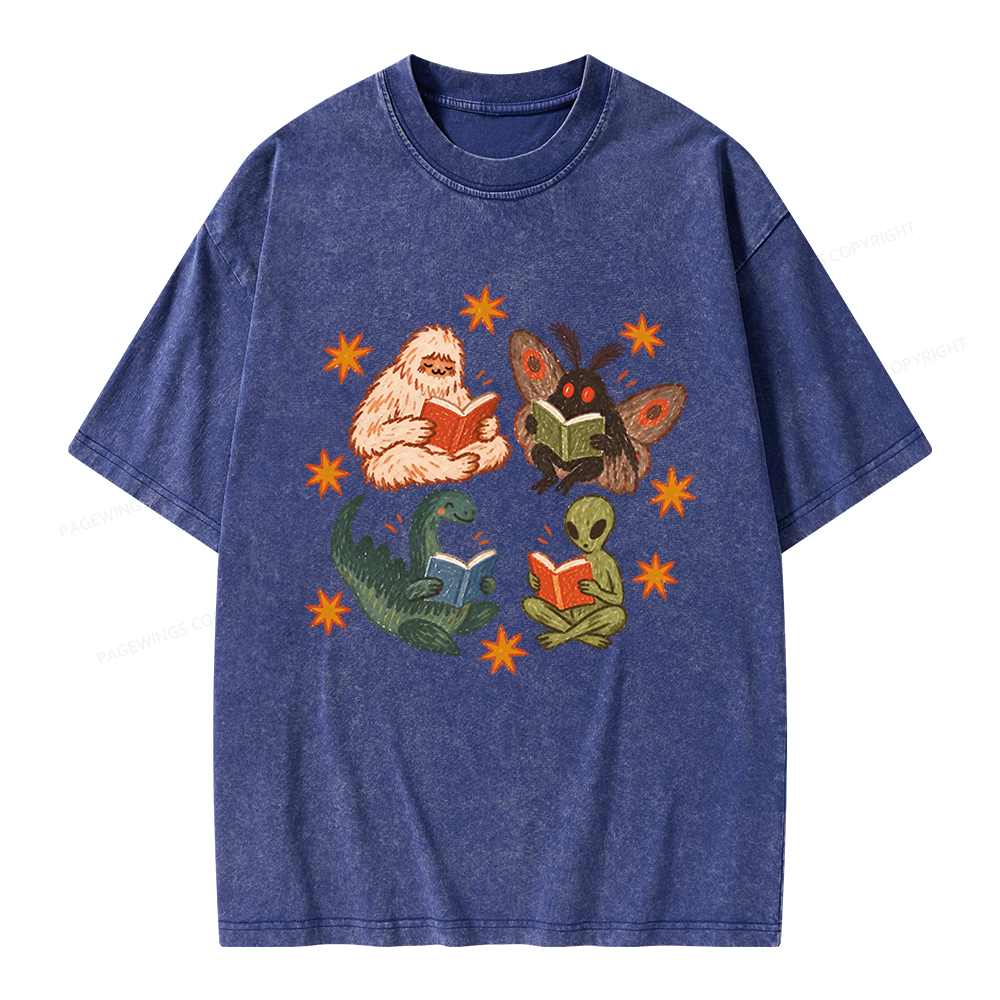 Pagewings Reading Cryptids Unisex Washed T-shirt
