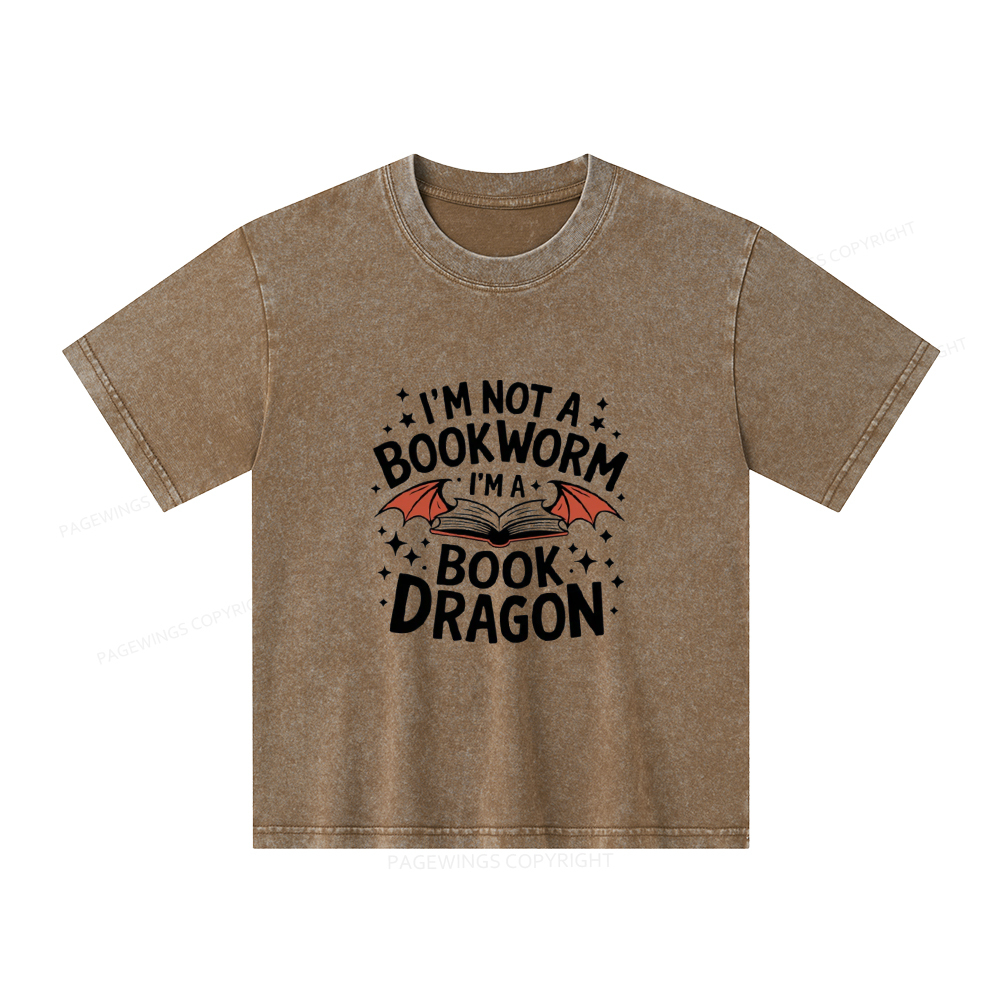 Pagewings I'm Not A Bookworm I'm A Book Dragon Unisex Kids Washed T-sh