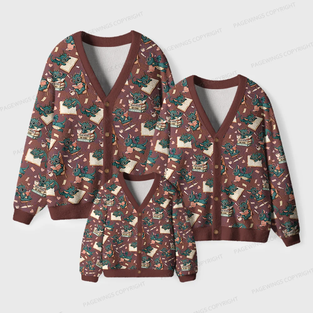 Pagewings Book Dragon Unisex Ugly Cardigan Sweaters