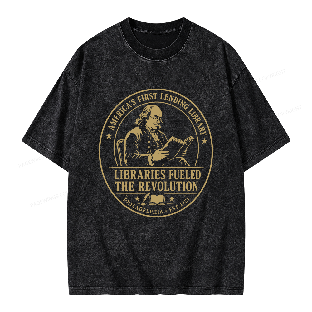 Pagewings Libraries Fueled the Revolution Unisex Washed T-shirt