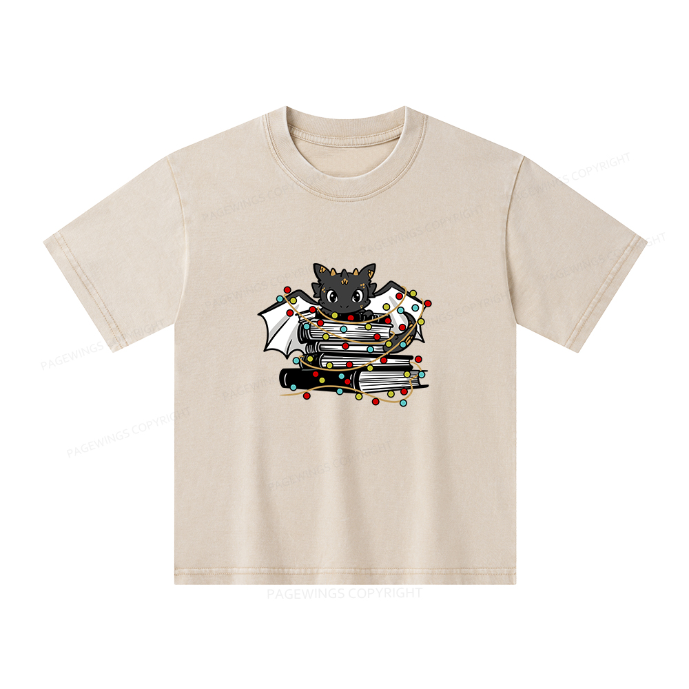Pagewings Cute Book Dragon Holiday Unisex Kids Washed T-shirt