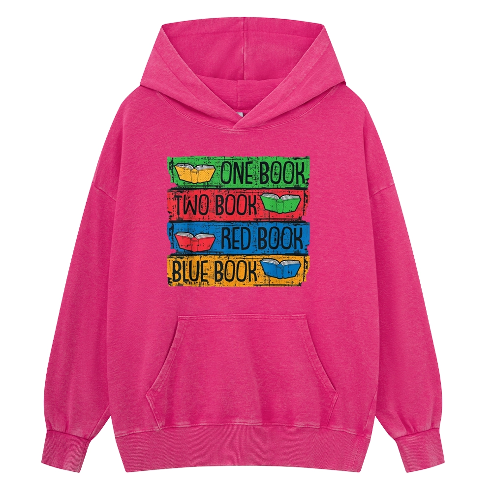 Pagewings One Book Two Books Red Book Blue Book Unisex Washed Hoodie
