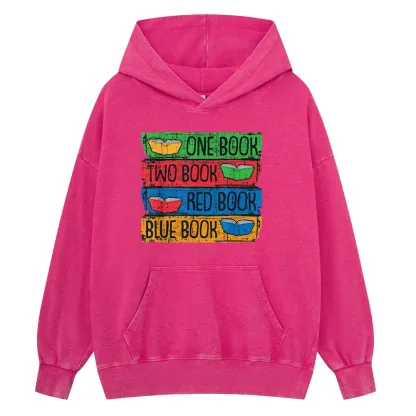 Pagewings One Book Two Books Red Book Blue Book Unisex Washed Hoodie