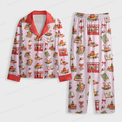 Pagewings Christmas Book Store Unisex Button-Up Pajama Set