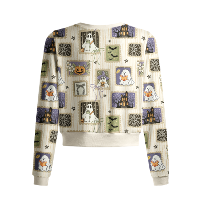 Pagewings Ghosts Love Reading Crew Neck Cardigan Sweaters