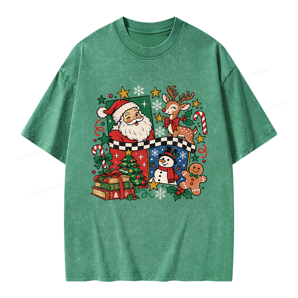 Pagewings Santa and Friends Unisex Washed T-shirt