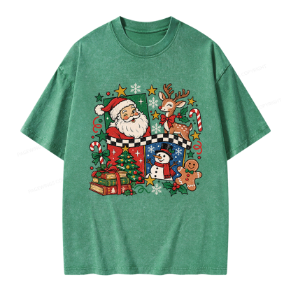 Pagewings Santa and Friends Unisex Washed T-shirt