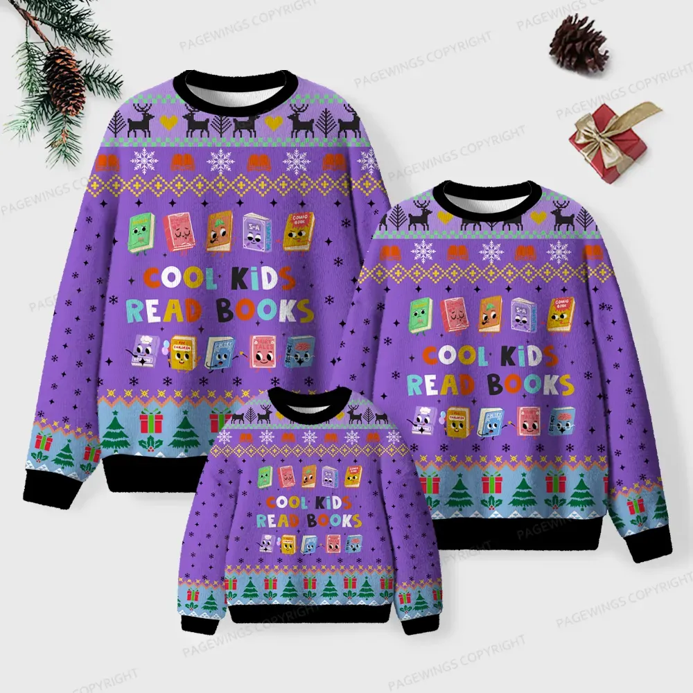 Pagewings Cool Kids Read Books Unisex Ugly Knit Sweatshirt