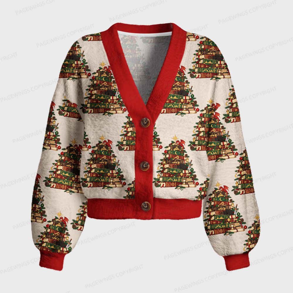 Pagewings Christmas Book Dragon Women's Cardigan Sweater
