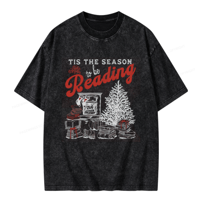 Pagewings Tis The Season to be Reading Unisex Washed T-shirt