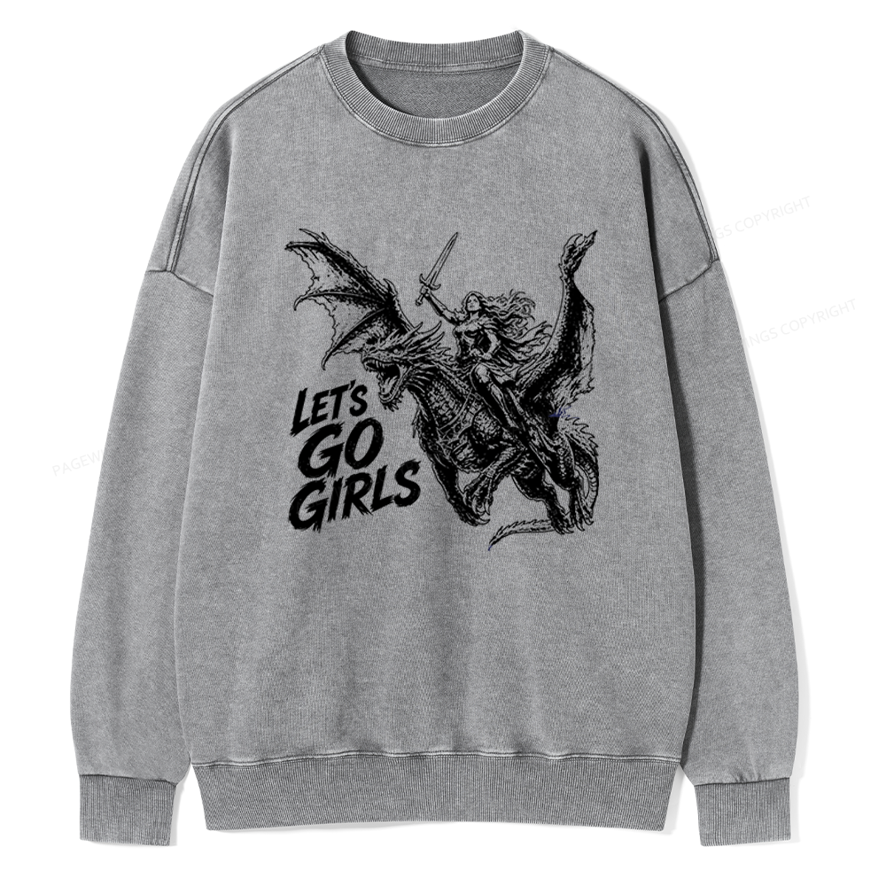 Pagewings Woman Dragon Rider Unisex Washed Sweatshirt