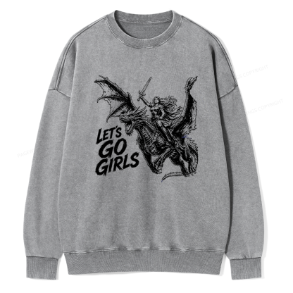 Pagewings Woman Dragon Rider Unisex Washed Sweatshirt