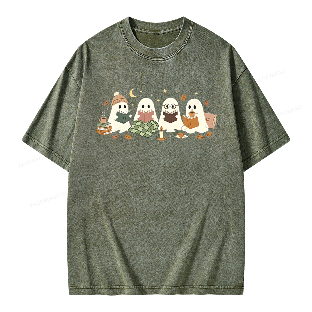 Pagewings Ghost Reading Club Unisex Washed T-shirt