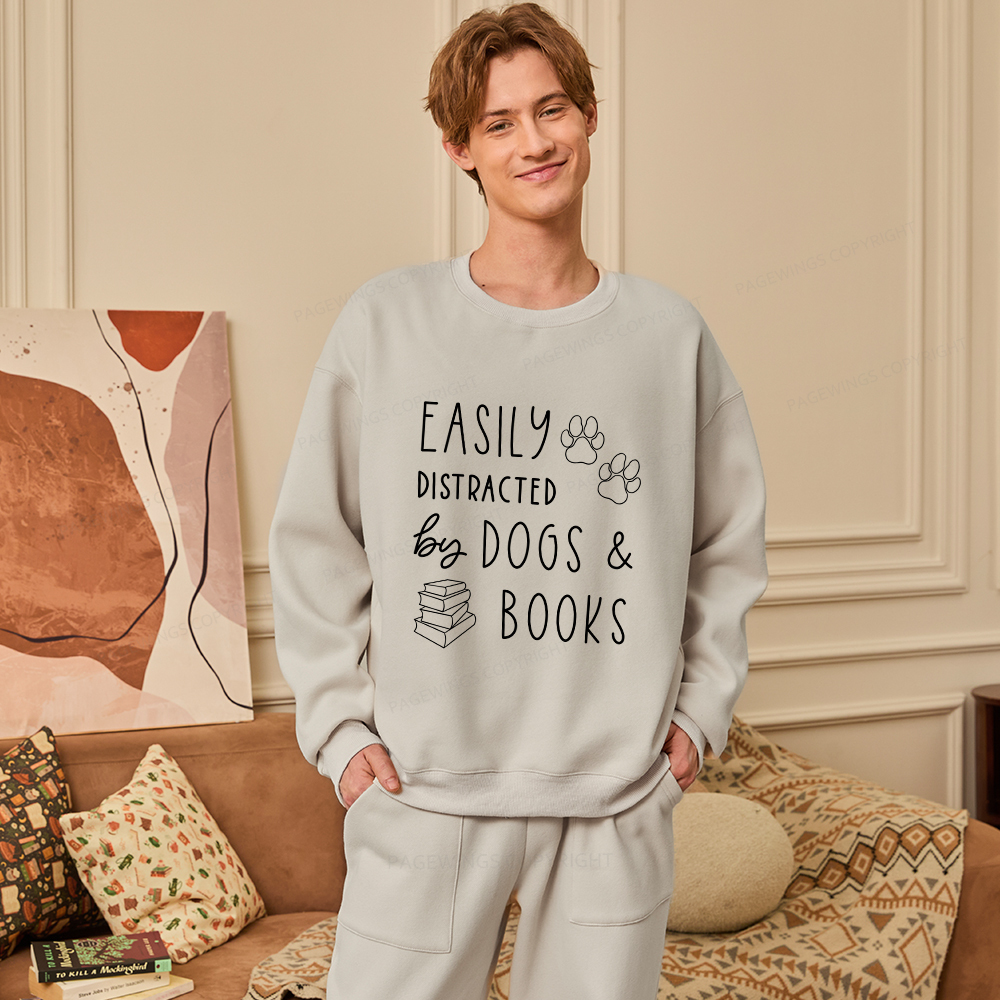 Pagewings Dogs And Books Unisex Fleece Sweatshirt Set 