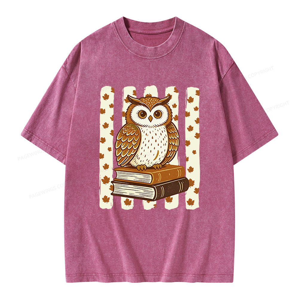 Pagewings Owl Bookworm Unisex Washed T-shirt