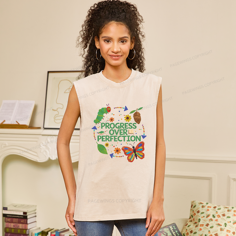 Pagewing Progress Over Perfection Unisex Washed Tank Top