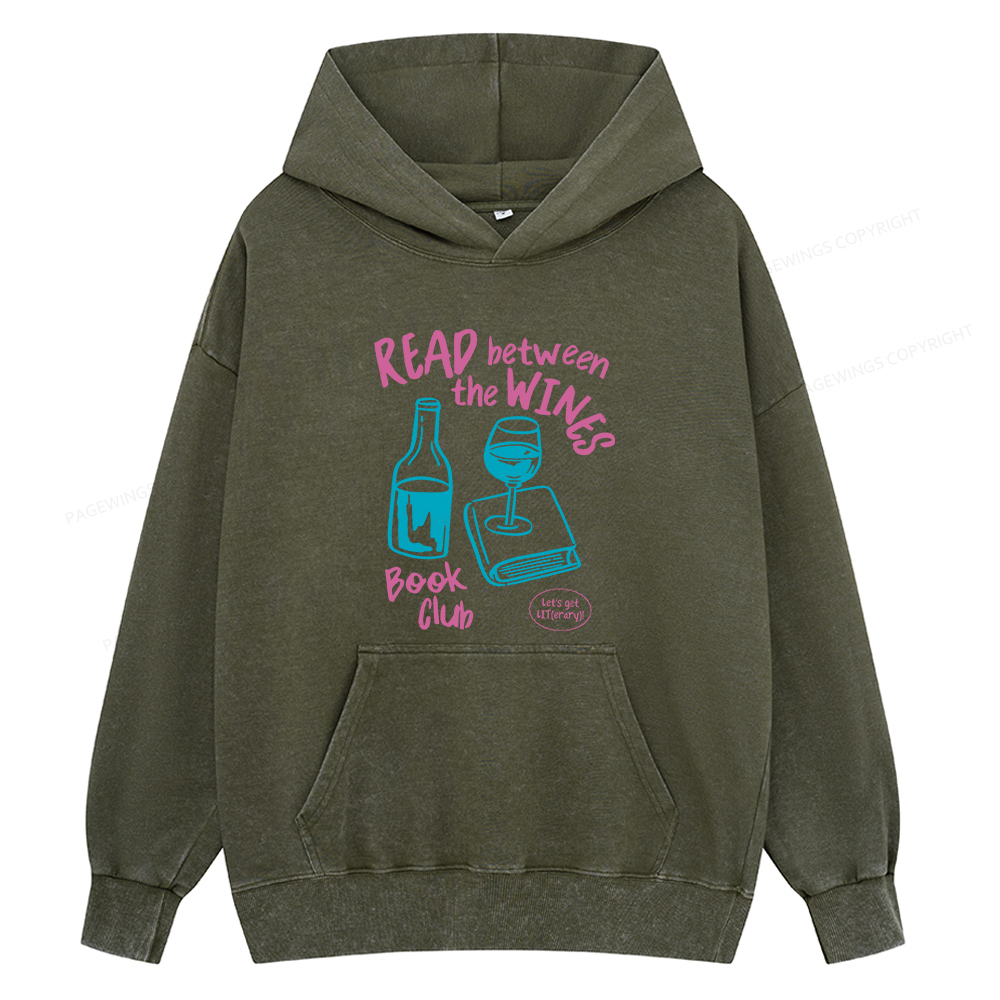 Pagewings Wine Lover Book Club Unisex Washed Hoodie