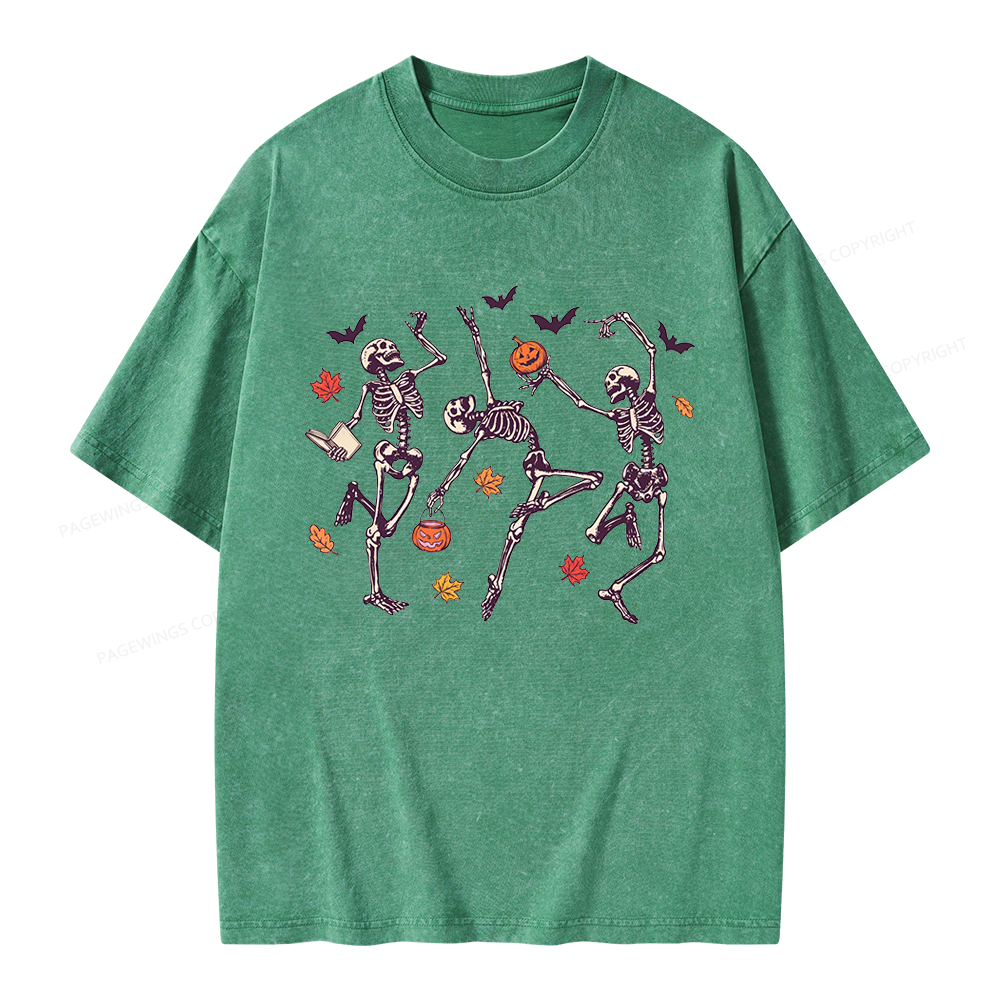 Pagewings Dancing Skeleton Unisex Washed T-shirt