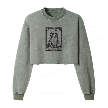 Pagewings Girls Will Be Girls Washed Crop Sweatshirt