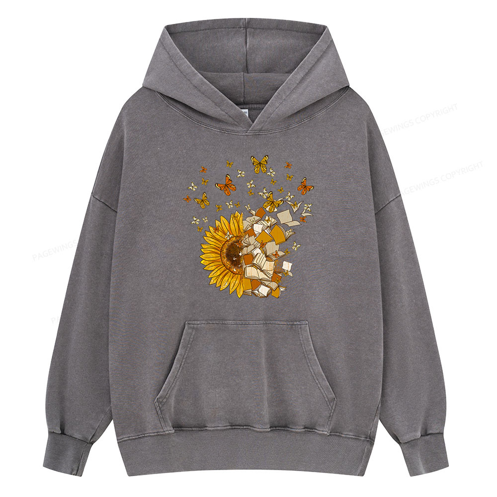 Pagewing Sunflower And Book Harmony Unisex Washed Hoodie