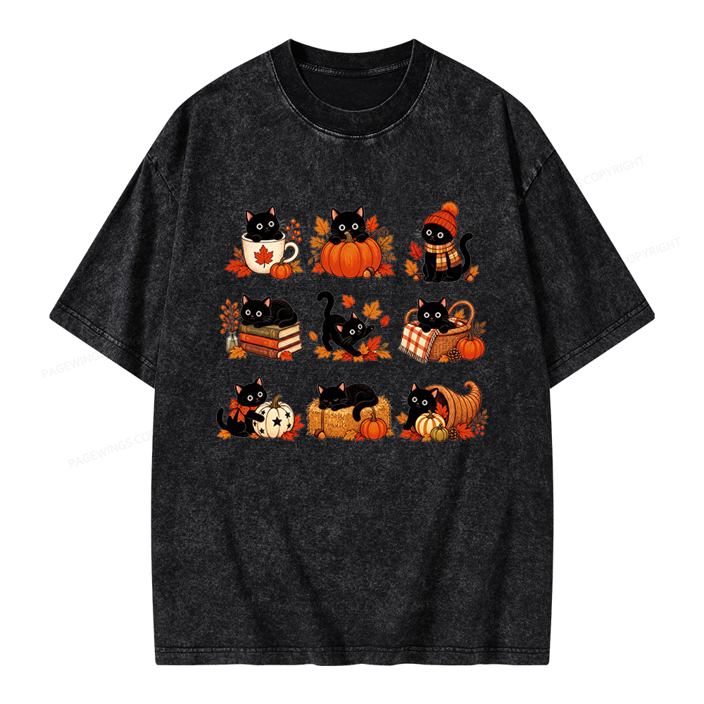 Pagewings Black Cat Unisex Washed T-shirt