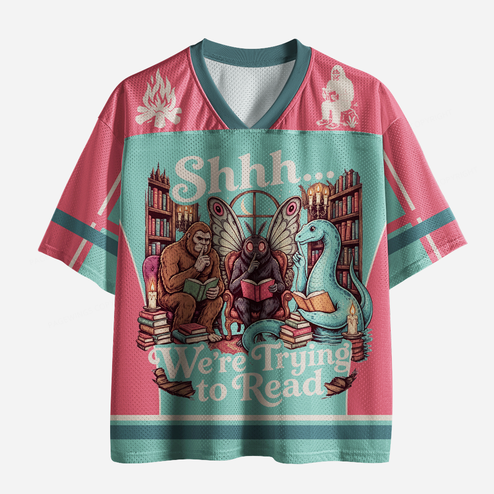 Pagewings We're Trying to Read Unisex Mesh Jersey