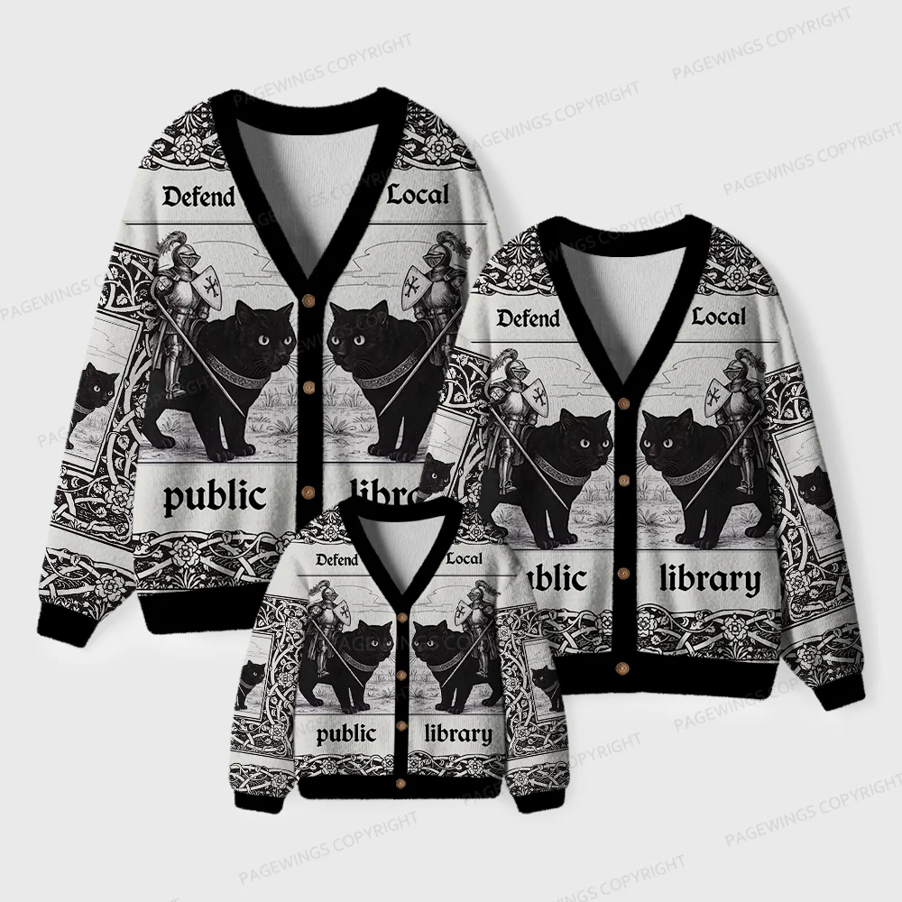 Pagewings Defend Your Local Public Library Unisex Ugly Cardigan Sweaters