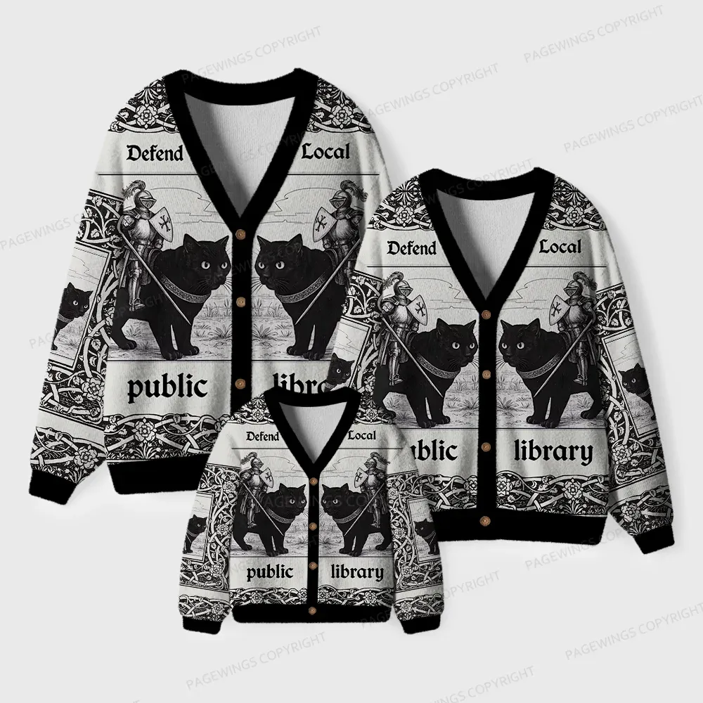 Pagewings Defend Your Local Public Library Unisex Ugly Cardigan Sweaters