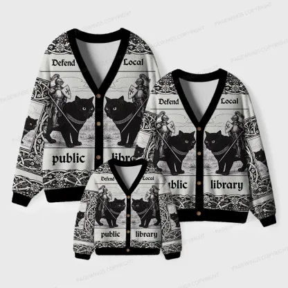 Pagewings Defend Your Local Public Library Unisex Ugly Cardigan Sweaters